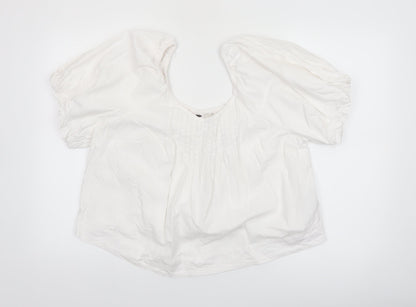 Marks and Spencer Womens White Linen Blend Puff Sleeve Blouse Size 14