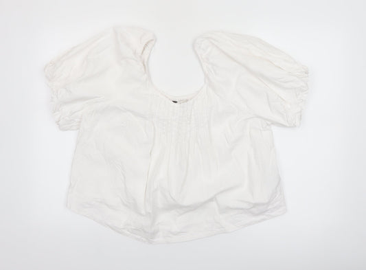 Marks and Spencer Womens White Linen Blend Puff Sleeve Blouse Size 14