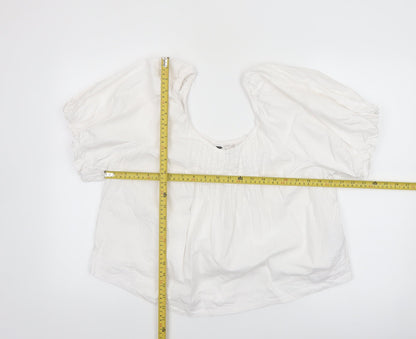 Marks and Spencer Womens White Linen Blend Puff Sleeve Blouse Size 14