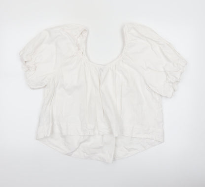 Marks and Spencer Womens White Linen Blend Puff Sleeve Blouse Size 14