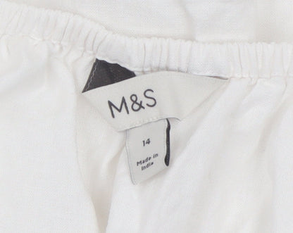 Marks and Spencer Womens White Linen Blend Puff Sleeve Blouse Size 14