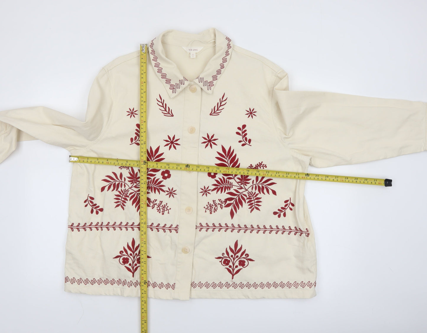 Marks and Spencer Per Una Women Beige Embroidered Cotton Jacket Size 16