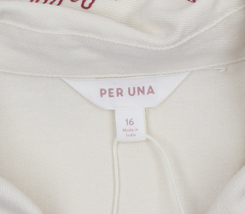 Marks and Spencer Per Una Women Beige Embroidered Cotton Jacket Size 16