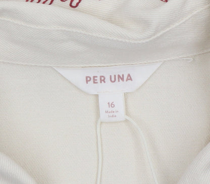 Marks and Spencer Per Una Women Beige Embroidered Cotton Jacket Size 16