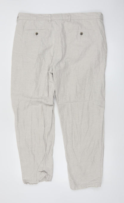 Marks and Spencer Men's Beige Linen Blend Chino Trousers 38x29 Regular Fit
