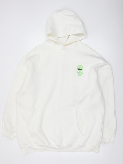 New Look Men’s White Alien Graphic Pullover Hoodie Size M