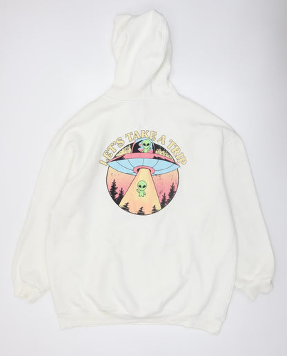 New Look Men’s White Alien Graphic Pullover Hoodie Size M
