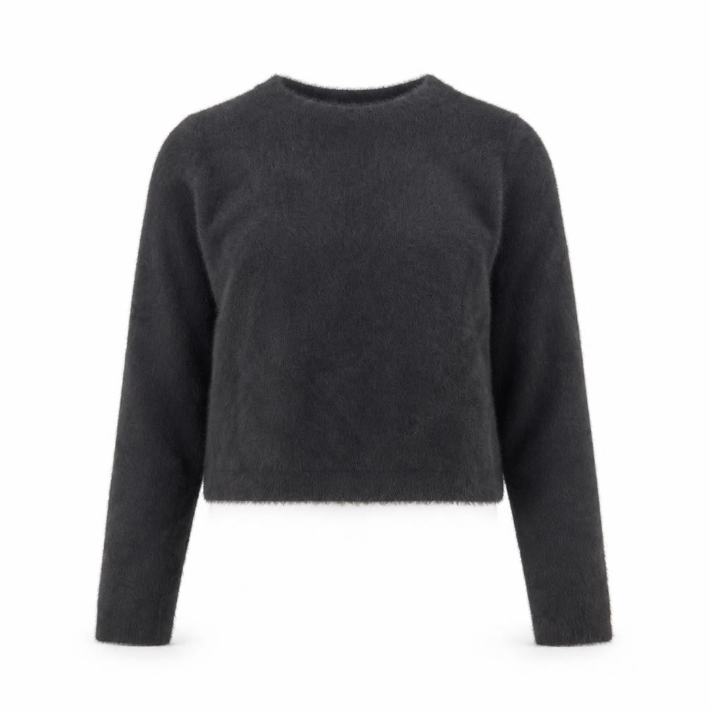 PULL&BEAR Women's Grey Fluffy Crew Neck Long Sleeve Jumper Size S