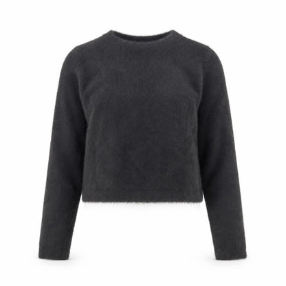 PULL&BEAR Women's Grey Fluffy Crew Neck Long Sleeve Jumper Size S