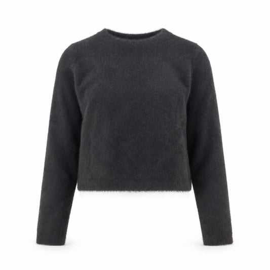 PULL&BEAR Women's Grey Fluffy Crew Neck Long Sleeve Jumper Size S