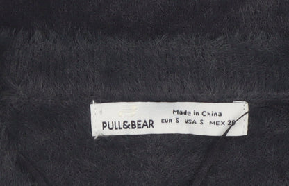 PULL&BEAR Women's Grey Fluffy Crew Neck Long Sleeve Jumper Size S