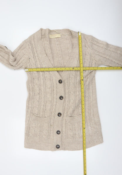 Zara Women Beige Cable-Knit Long Sleeve Cardigan S