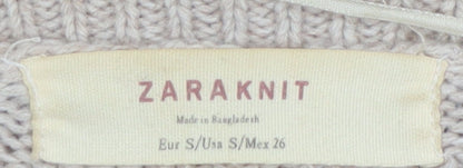 Zara Women Beige Cable-Knit Long Sleeve Cardigan S