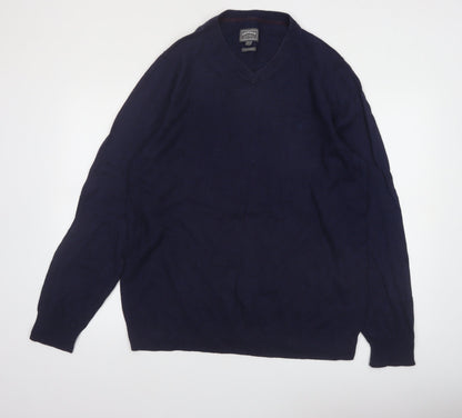 FatFace Men’s Blue XL V-Neck Cotton Cashmere Jumper