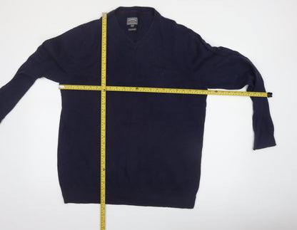 FatFace Men’s Blue XL V-Neck Cotton Cashmere Jumper
