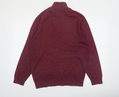 Raging Bull Men's Red 1/4 Zip Cotton Jumper Size L Classic Knit