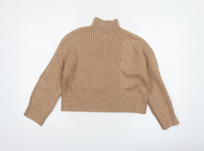 River Island Women Beige Mock Neck Ribbed Knit Jumper Size S