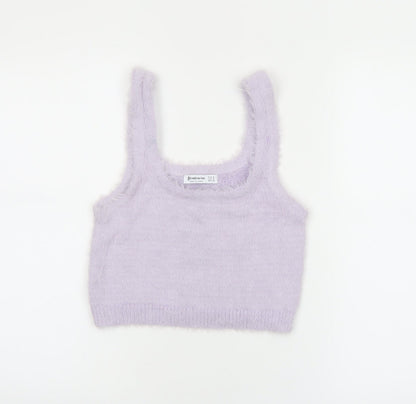 Stradivarius Women Purple Cropped Fluffy Knit Tank Top Size 12