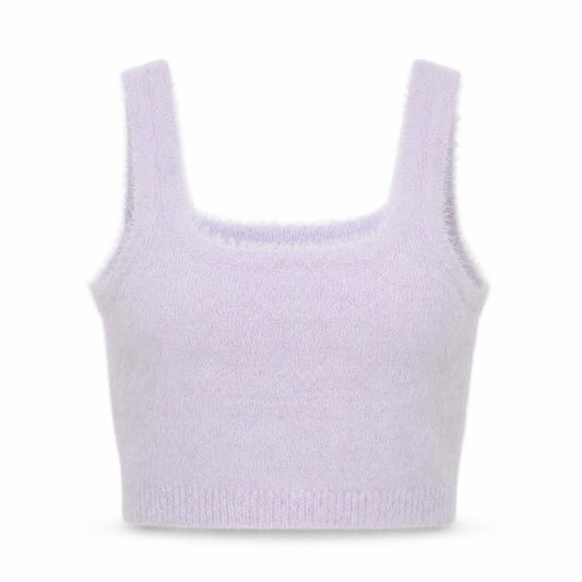Stradivarius Women Purple Cropped Fluffy Knit Tank Top Size 12