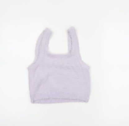 Stradivarius Women Purple Cropped Fluffy Knit Tank Top Size 12