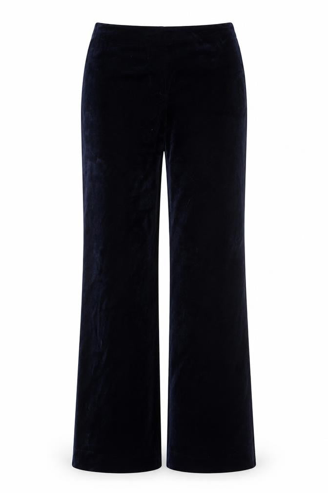 Zara Women Black Velvet Straight Leg Cotton Trousers Size 12