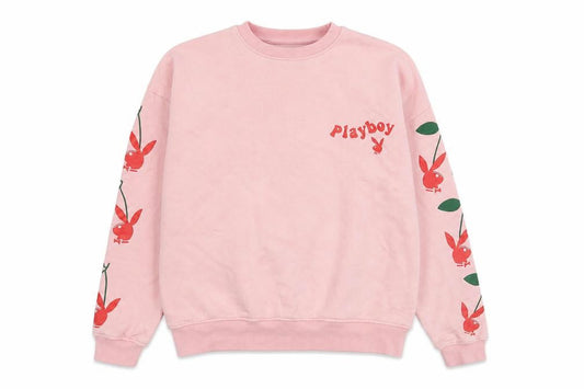 Front view of Playboy x Missguided Pink Crew Neck Sweatshirt UK 6 Women's Cotton Blend