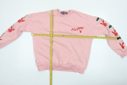 Playboy x Missguided Pink Crew Neck Sweatshirt UK 6 Women's Cotton Blend