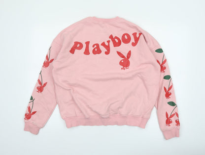 Playboy x Missguided Pink Crew Neck Sweatshirt UK 6 Women's Cotton Blend