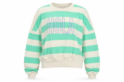 Tu Women Green Beige Striped Pullover Sweatshirt XS Cotton Crew Neck