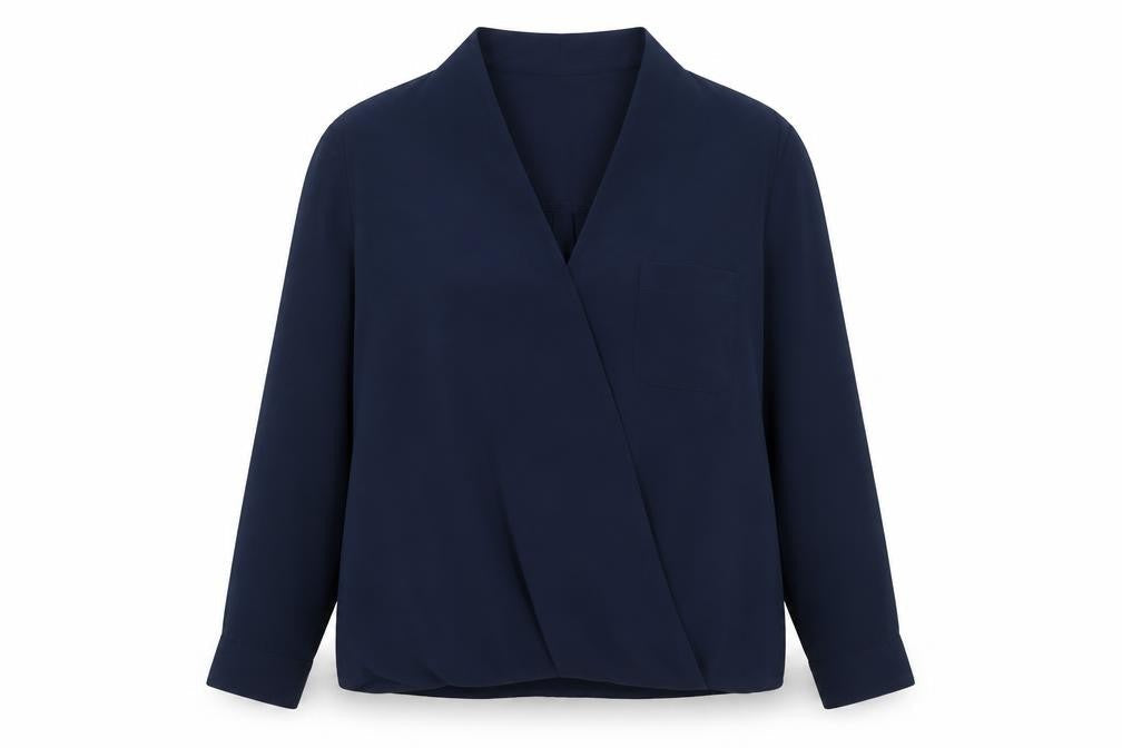 Topshop Women Blue Wrap Blouse Size 12 Long Sleeve V-Neck