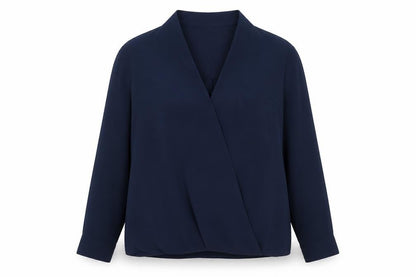 Topshop Women Blue Wrap Blouse Size 12 Long Sleeve V-Neck