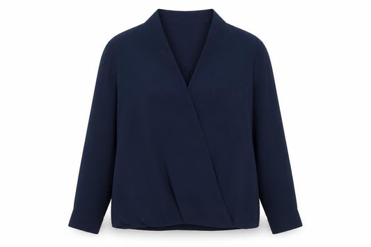 Topshop Women Blue Wrap Blouse Size 12 Long Sleeve V-Neck