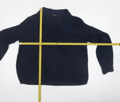 Topshop Women Blue Wrap Blouse Size 12 Long Sleeve V-Neck