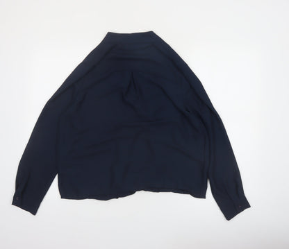 Topshop Women Blue Wrap Blouse Size 12 Long Sleeve V-Neck