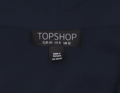Topshop Women Blue Wrap Blouse Size 12 Long Sleeve V-Neck