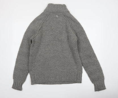 Fat Face Mens Grey Wool Henley Jumper Medium Knit High Neck