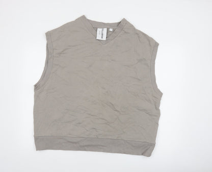 Collusion Women Beige Sleeveless Vest Hoodie Medium Cotton Casual