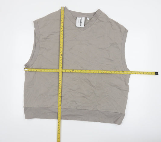 Collusion Women Beige Sleeveless Vest Hoodie Medium Cotton Casual