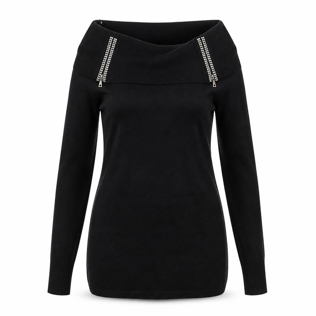 Quiz Women’s Black Cowl Neck Zip Detail Long Sleeve Jumper Size 12