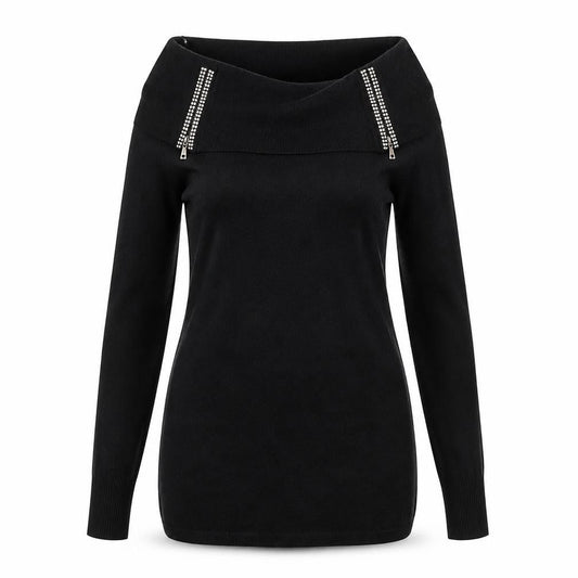 Quiz Women’s Black Cowl Neck Zip Detail Long Sleeve Jumper Size 12