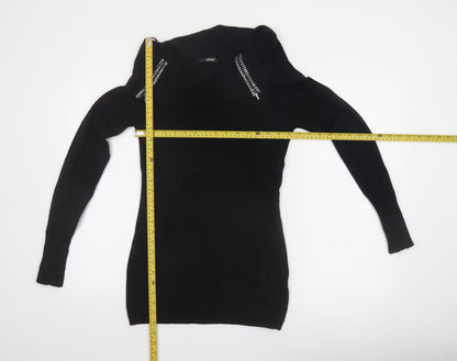 Quiz Women’s Black Cowl Neck Zip Detail Long Sleeve Jumper Size 12