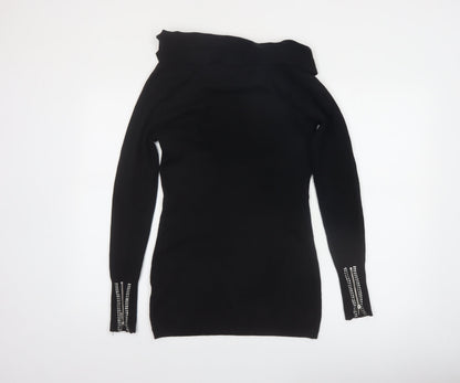 Quiz Women’s Black Cowl Neck Zip Detail Long Sleeve Jumper Size 12