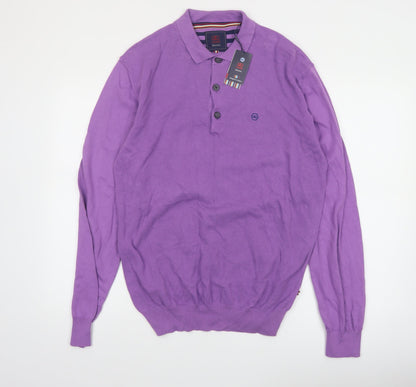 André Mens Purple XL Long Sleeve 100% Cotton Polo Shirt
