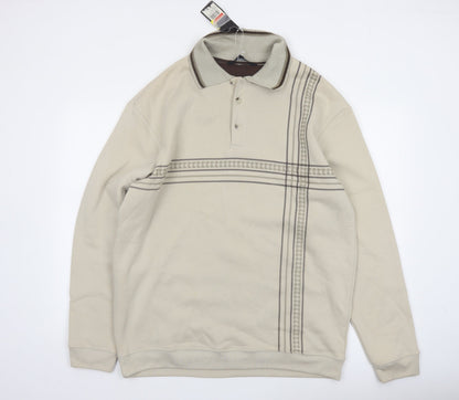 Vintage Men's Beige Collared XL Henley Sweatshirt