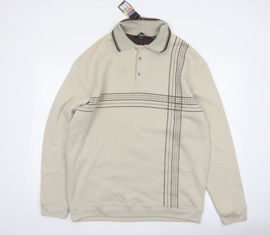 Vintage Men's Beige Collared XL Henley Sweatshirt