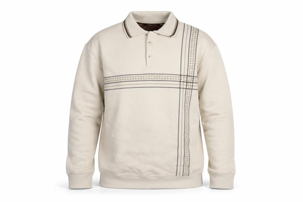 Vintage Men's Beige Collared XL Henley Sweatshirt