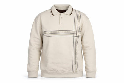 Vintage Men's Beige Collared XL Henley Sweatshirt