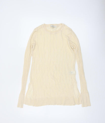 Next Women Beige Knit Long Sleeve Basic Crew Neck Top Size 10