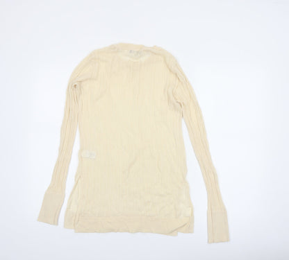 Next Women Beige Knit Long Sleeve Basic Crew Neck Top Size 10