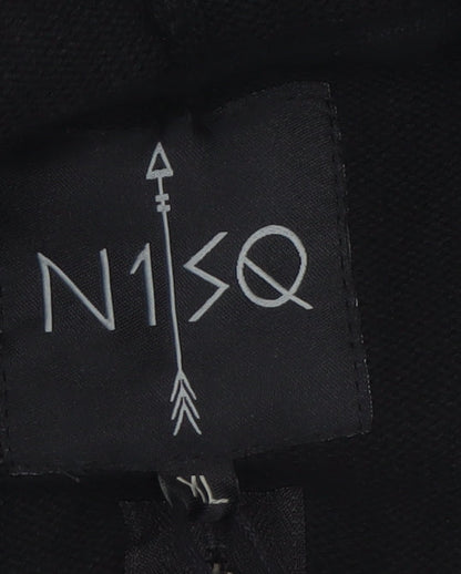 N1SQ Men's Black XL Full Zip Cotton Hoodie with Drawstring